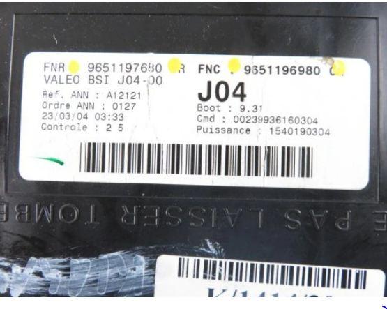 BSI PEUGEOT 307 SW 2.0 HDI 8V 110 9651196980