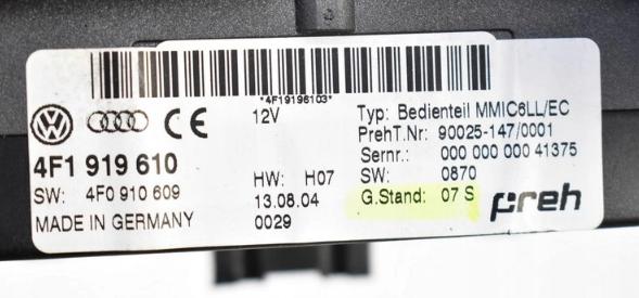 Panel ovládania MMI  AUDI A6 C6 04R