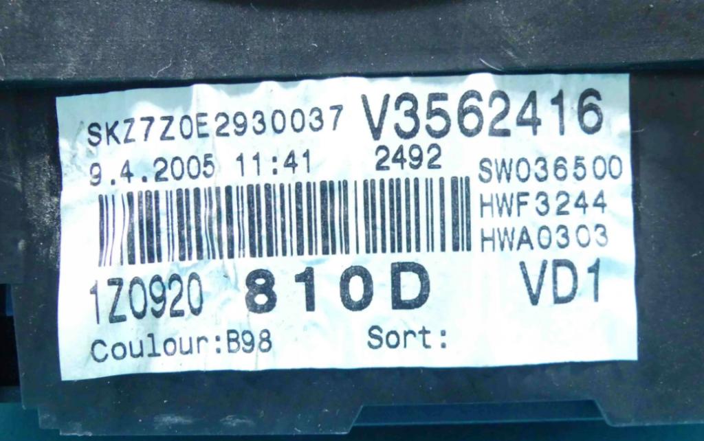 Prístrojovka SKODA OCTAVIA II 1Z0920810D: 1.9 TDI Európa
