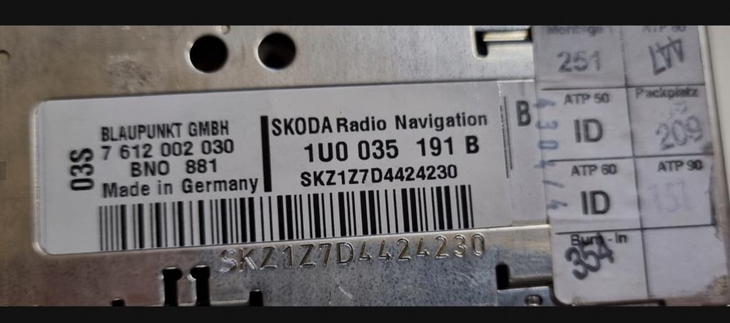 SKODA SUPERB I Navigace - RADIO 1U0035191B MFD 2DIN KOD