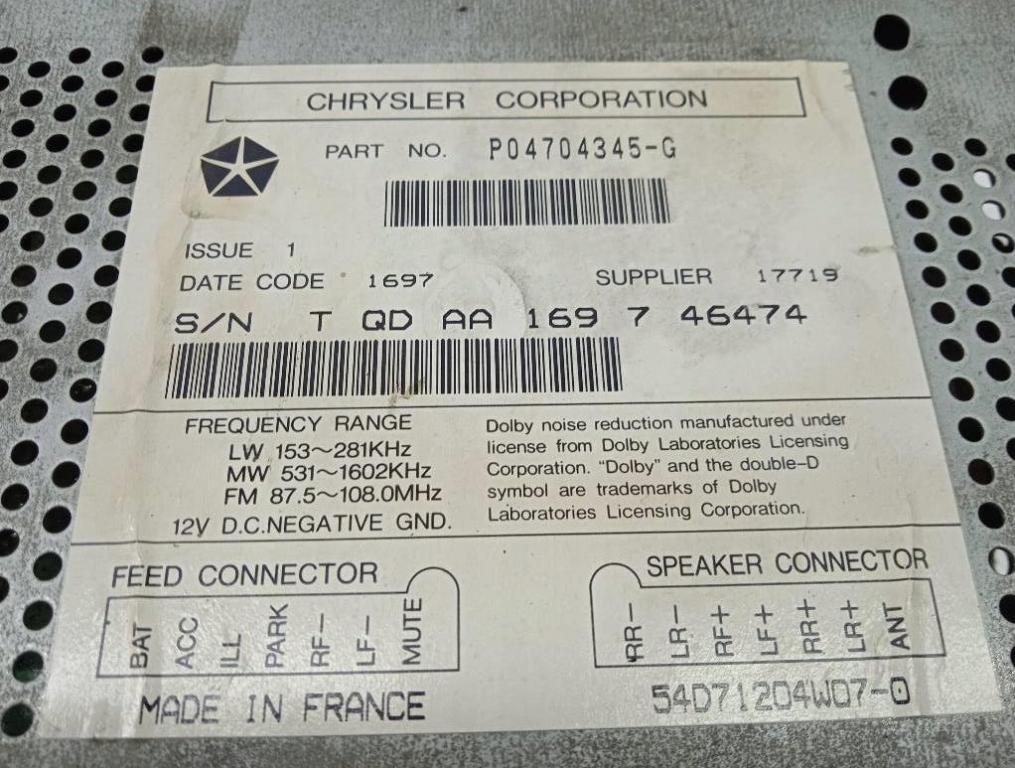 RADIO Chrysler Grand Voyager III P04704345G