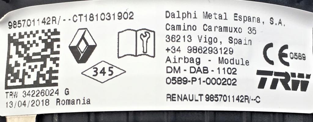 Dacia Duster: Lift II airbag Airbag 985701142R