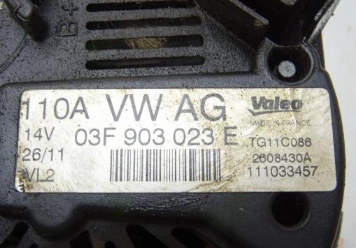 Alternátor SKODA FABIA II 1.2TSI  63 kW 86 HP 03F903023E