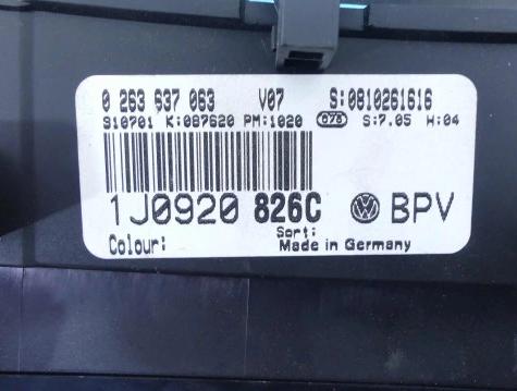 Prístrojovka VW GOLF IV 0263637063  1J0920826C 1.9 TDI