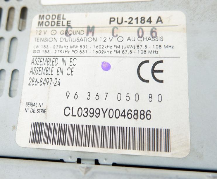 RADIO CD PEUGEOT 406 LIFT (1999-2004) 9636705080  PU-2184A -- KOD NEMAME --