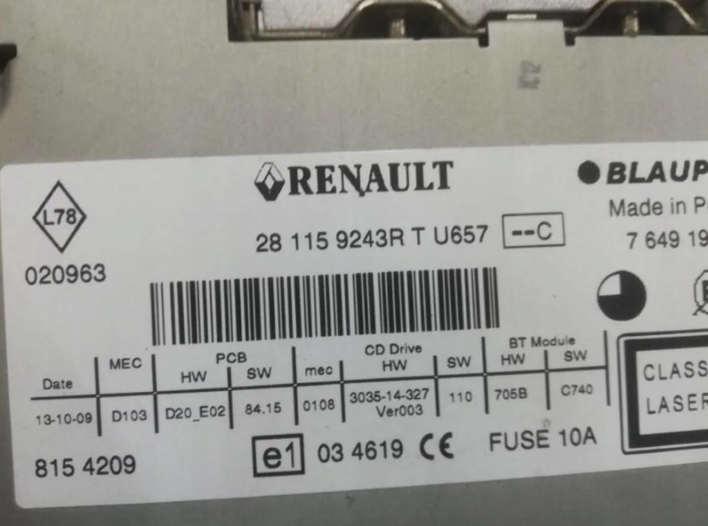 RADIO CD fabricky RENAULT SCENIC III 281159243R