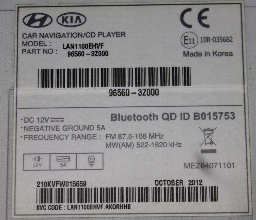 HYUNDAI I40 RADIO Navigácia  11-14 42 96560-3Z000 --KOD NEMAME--