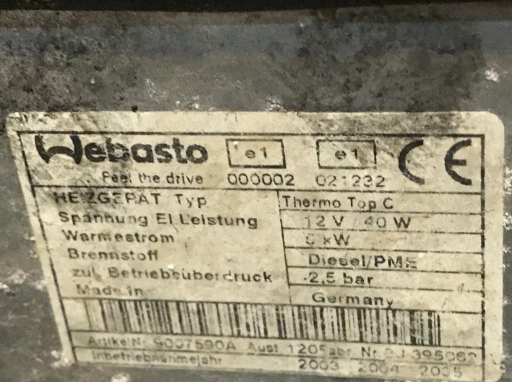 VW T5 Webasto THERMO TOP C 12V