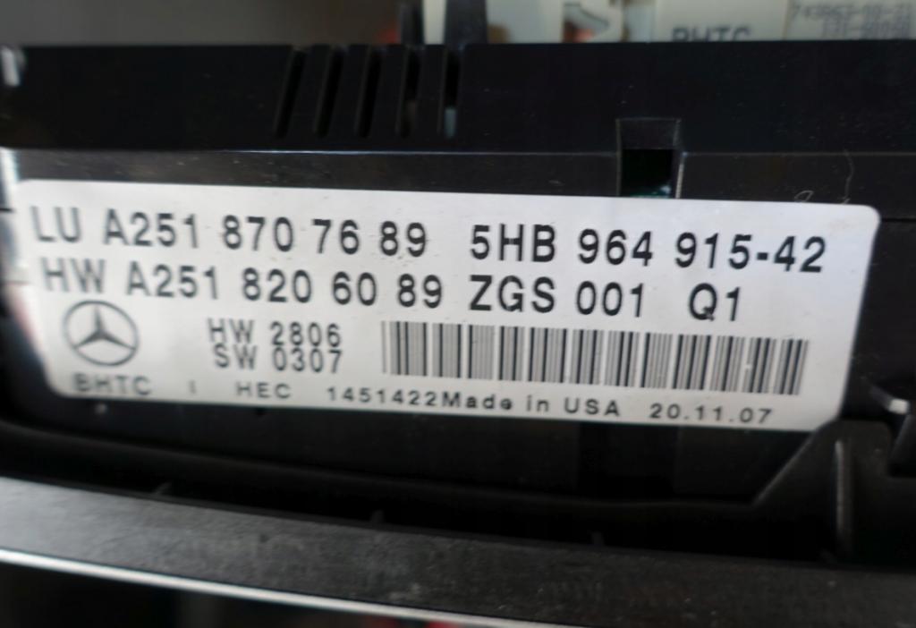 Mercedes   panel klimatizácia Riadiaca jednotka 2518207689