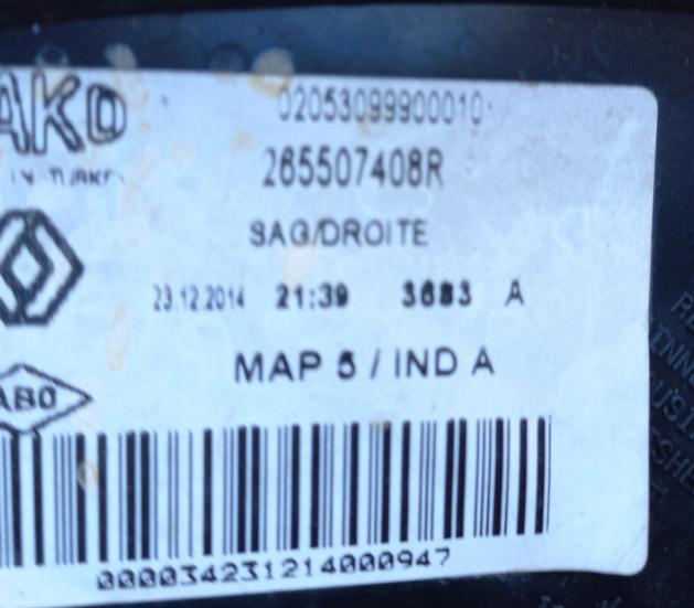 RENAULT CLIO IV COMBI Svetlo pravá zad 2655507408R