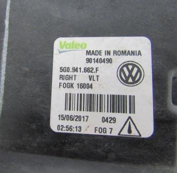VW GOLF VII LIFT 2016- Hmlové svetlo, hmlovka pravy 5G0941662F: