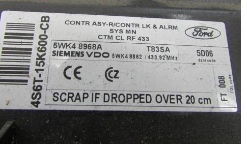 FORD FIESTA MK6  Súprava štartu (riad. jednotka, kľúč, spínačka) 5S6112A650CE