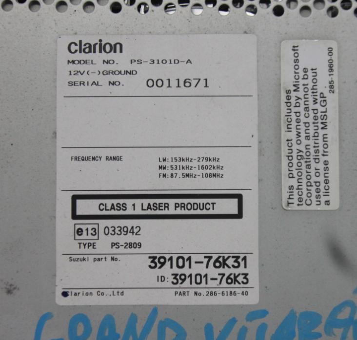 RADIO  SUZUKI GRAND VITARA II 05-  -- KOD NEMAME--