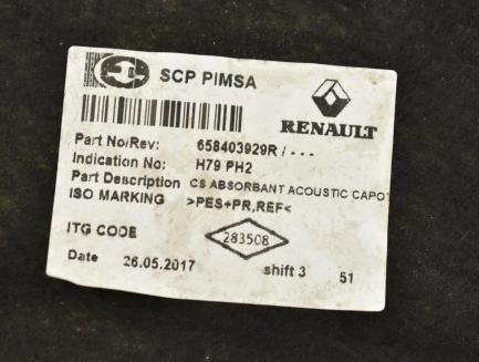 odhlučnění   kapoty DACIA DUSTER 658403929R