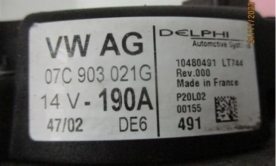 VW PHAETON 3D 3.2 VR6 Alternátor DELPHI 190A 07C903021G