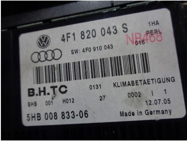 Audi A6 C6 2005 165 kW SEDAN QUATTRO 3.0TDI 225KM 04-08 3000 Panel ovládania kúrenia 4F1820043S