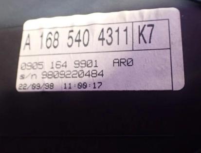 MERCEDES BENZ A W168 1.7 CDI Prístrojovka A1685404311