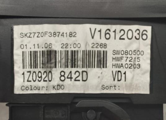 Skoda Octavia II 2004-2013 1.9 TDI 105 HP manual 77 kW 1896 cm3 Prístrojovka 1Z0920842D