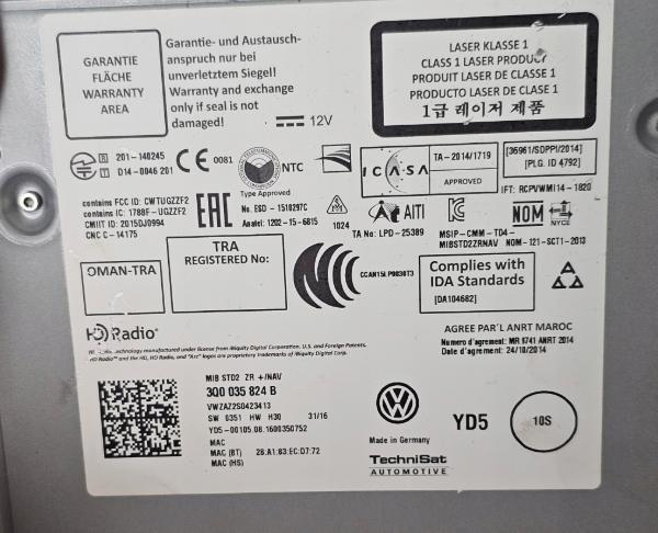 Rádio MIB2 MULTIMEDIA + čítačka SD VW PASSAT B8 GOLF VII 3Q0035824B