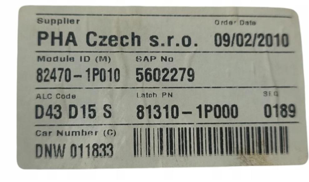 KIA VENGA Mechanizmus sťahovania okna ľavý predný 8247-1P010