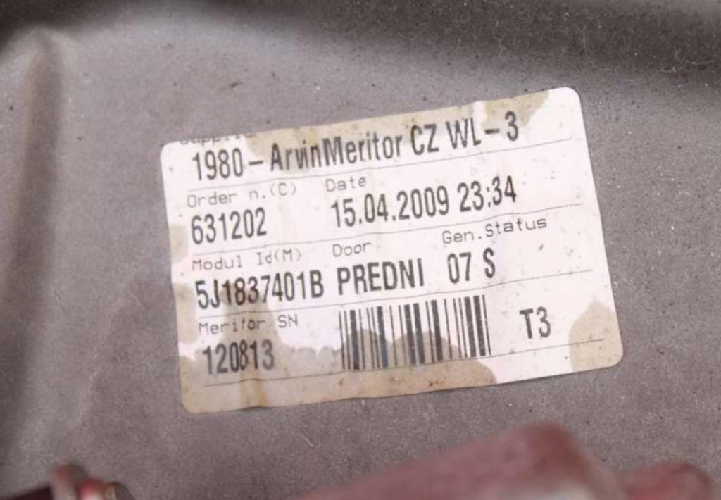 Skoda Fabia 2007 mechanizmus okna Okná: Predné Vľavo: 6Q2959802F