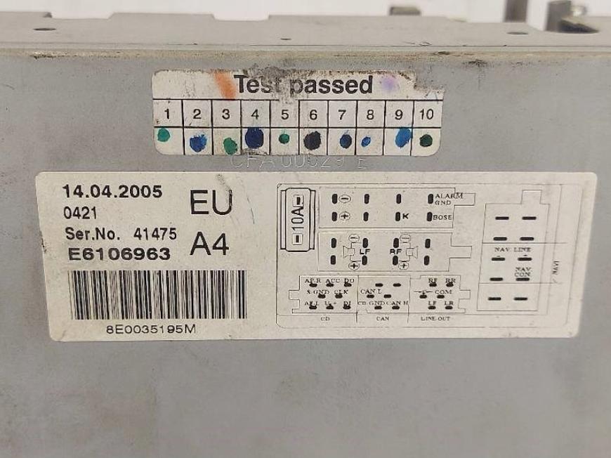 AUDI A4 B6 Avant (8E5) 2000 - 2005    2.5 TDI 120 kW [163 KM] olej napędowy 2002 - 2004  RADIO 8E0035195M kod nemáme