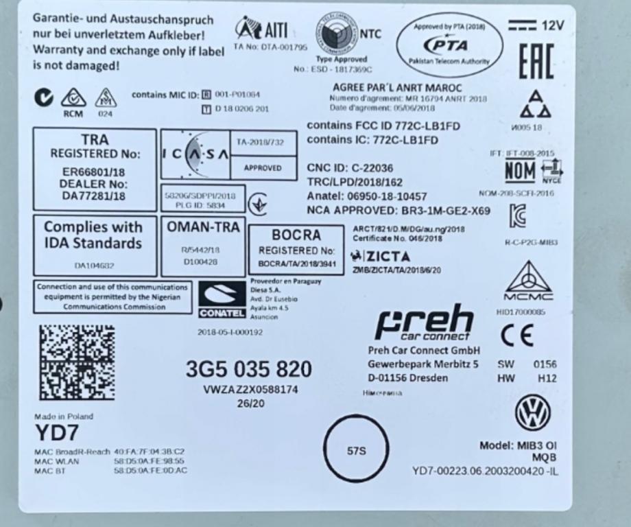 Volkswagen Passat B8 2014- GPS navigácia 3G5035820