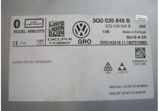 Volkswagen Golf VII 2012-2020 hatchback 1.6 TDI diesel MT 77 kW 2012  GPS navigácia 3Q0035846B