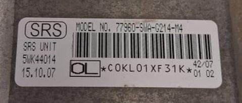 Honda CR-V III 2006-2011 hatchback 2.0 16v petrol AT 110 kW 2007  Riadiaca jednotka airbagu 77960SWAG214M4