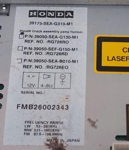 Honda Accord VII 2002-2008 sedan 2.2 I-CTDI diesel MT 103 kW 2004 Rádio RG726R0