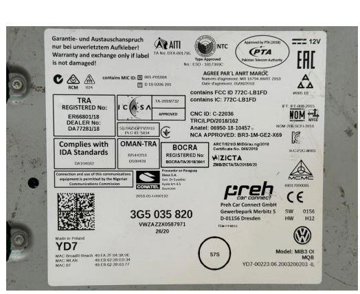 Volkswagen Passat B8 2014- combi 2.0 TDI diesel AT 110 kW 2015  Rádio 3G5035820