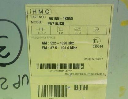 Hyundai ix20 2010-2019 hatchback 1.4 16v petrol MT 66.2 kW 2010  Rádio 96160-1K050
