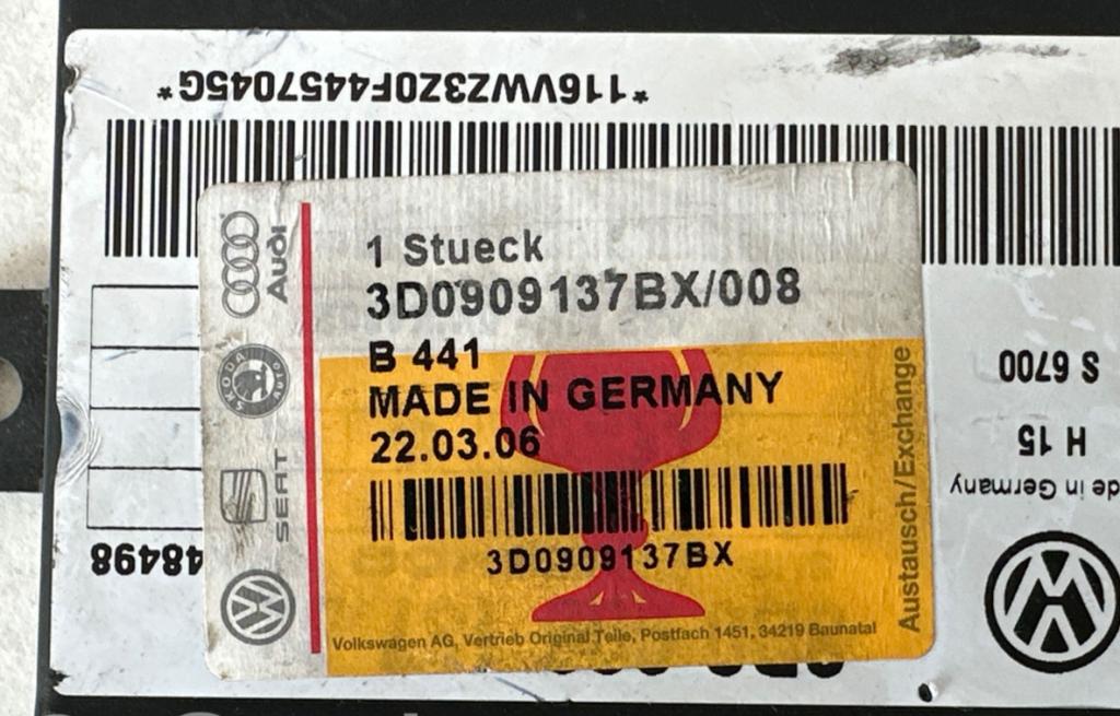 Volkswagen Touareg I 2002-2010 hatchback 5.0 TDI V10 diesel AT 230 kW 2005  Riadiaca jednotka ostatné 3D0909137BX