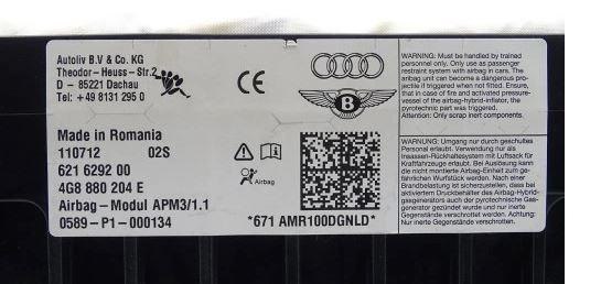 Audi A6 C7 2011-2018 sedan 2.0 TDI diesel MT 130 kW 2011  Airbag spolujazdca 4G8880204E