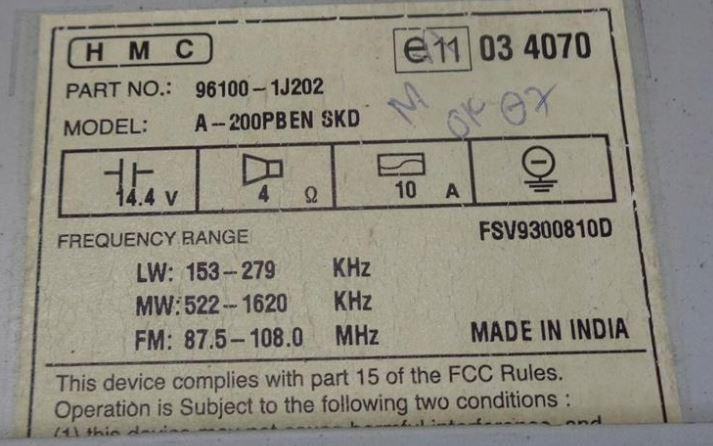 Hyundai I20 I 2008-2014 hatchback 1.1 CRDI diesel 55 kW 2013  Rádio 96100-1J202