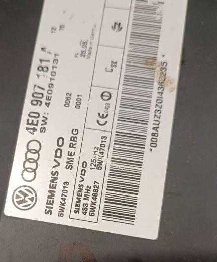 Audi A8 D3 2002-2009 sedan 6.0 W12 petrol AT 331 kW 2005  Modul KESSY 4E0907181A ,  5WK47013