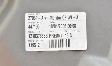 Skoda Octavia II 2004-2013 hatchback 1.9 TDI diesel MT 77 kW 2010  Mechanizmus sťahovania okna predný pravý 1Z1837656B