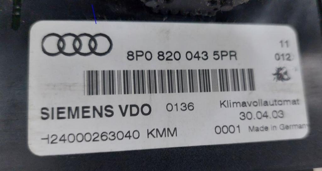 Audi A3 8P 2003-2012 hatchback 1.9 TDI diesel MT 77 kW 2006  Panel kúrenia/klimatizácie 8P0820043