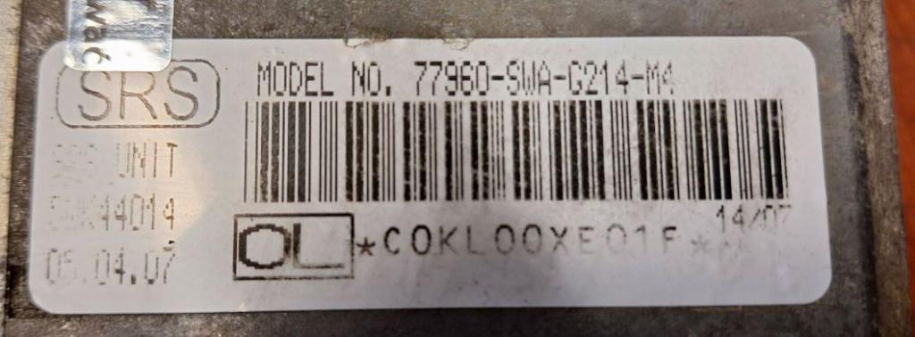 Honda CR-V III 2006-2011 hatchback 2.0 16v petrol AT 110 kW 2009  Riadiaca jednotka airbagu 77960-SWA-G214-M4