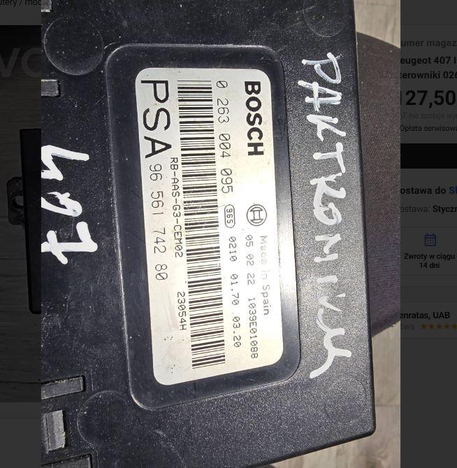 Peugeot 407 combi 2.0 HDI diesel MT 100 kW 2007  Modul parkovacích senzorov 0263004095 9656174280