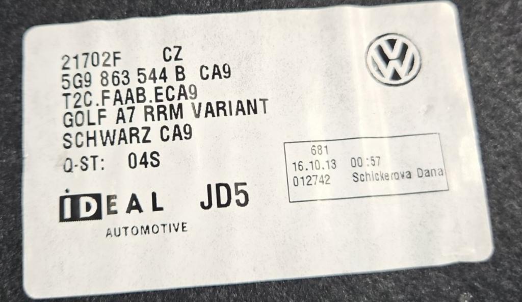 Volkswagen Golf VII 2012-2020 hatchback 1.6 TDI diesel MT 77 kW 2012  Rohož (vanička) do kufra 5G9863544B