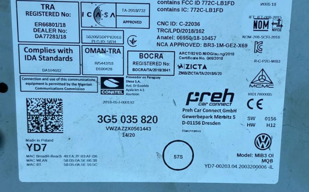 Volkswagen Passat B8 2014- CD menič 3G5035820