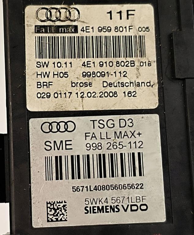 Audi A8 D3 2002-2009 sedan 6.0 W12 petrol AT 331 kW 2005  Motorček okien predný ľavý 4E1959801F