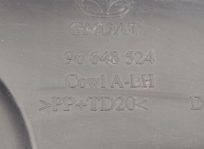 Chevrolet Aveo T250 2006-2011 sedan 1.2 16v petrol MT 62 kW 2009  Torpédo (plast pod čelným sklom) 96648524