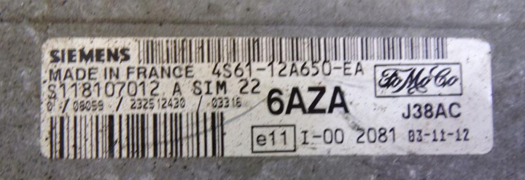 Ford Fiesta Mk6 2002-2008 hatchback 1.4 16v petrol MT 59 kW 2002  Riadiaca jednotka motora (štartovací komplet) 4S61-12A650-EA