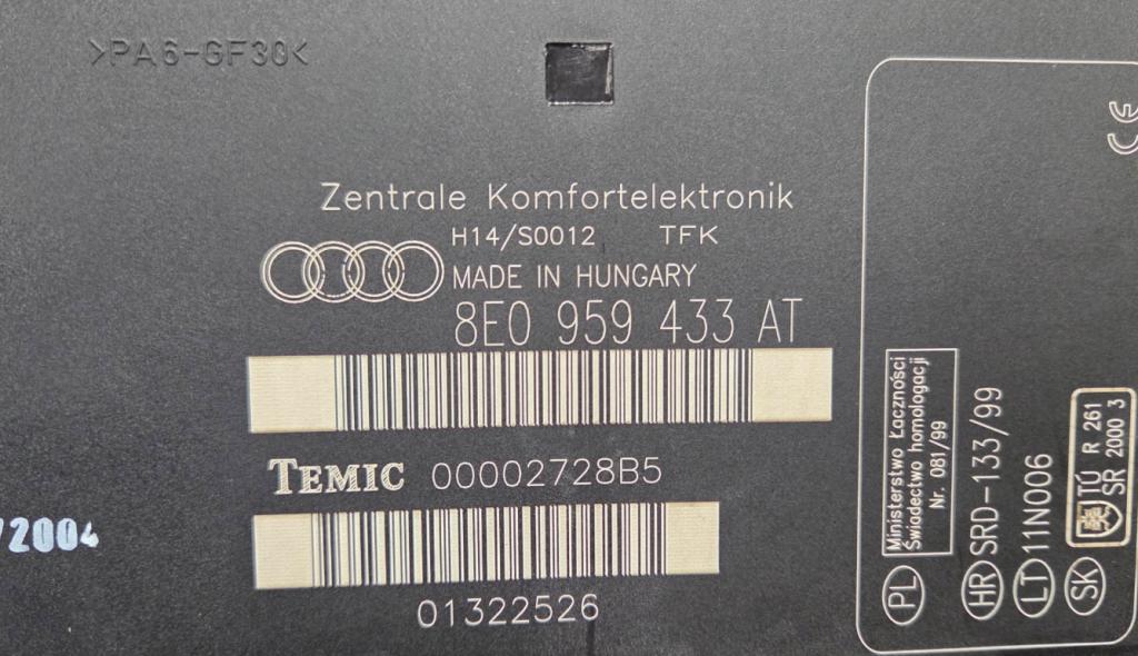Audi A4 B6 2000-2004 Modul komfortu 8E0959433AT