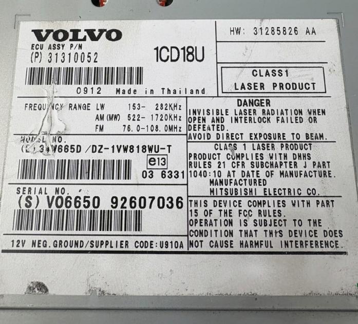 Volvo V40 II 2012-2019 hatchback  2010  Rádio 31310052