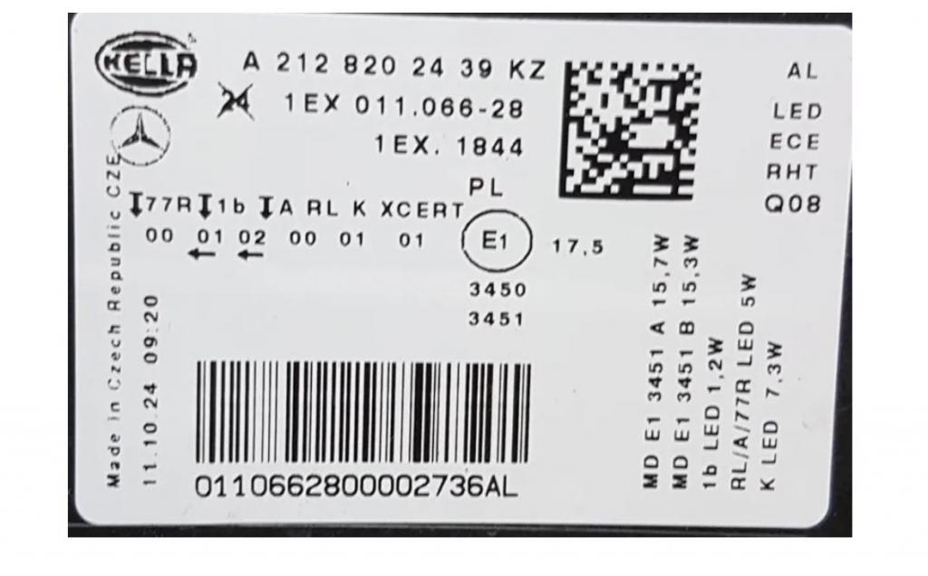 Mercedes E W212 2009-2016 sedan 2.2 CDI diesel AT 100 kW 2013  Svetlo predné pravé A2128202439KZ