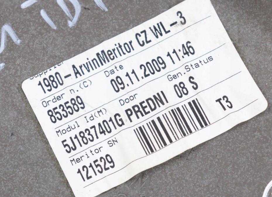 Skoda Fabia II 2007-2014 hatchback 1.2 12v petrol MT 51 kW 2008  Mechanizmus sťahovania okna predný ľavý 5J1837401G