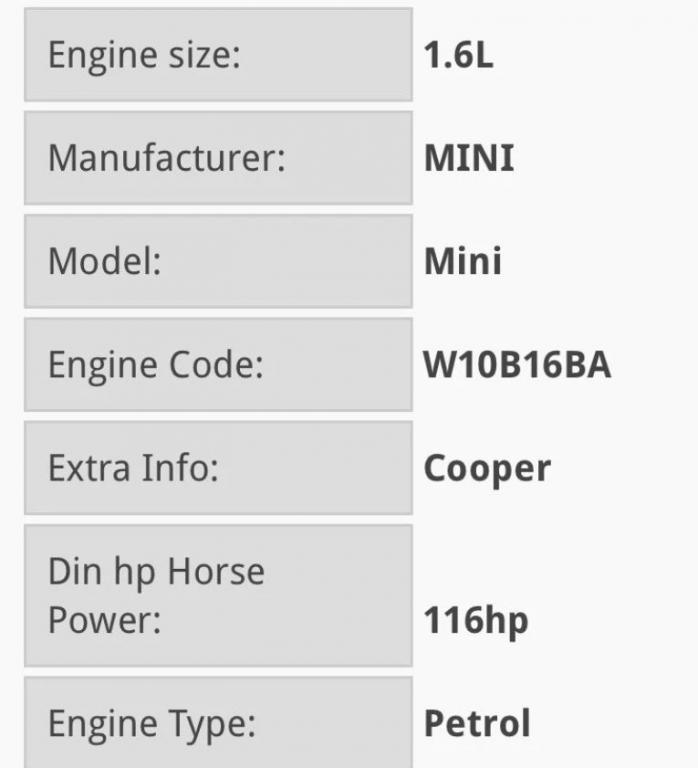 Mini Cooper One I R50/R53 2000-2006 hatchback 1.6 16v petrol MT 85 kW 2005  Motor benzín 119 tisic najazd